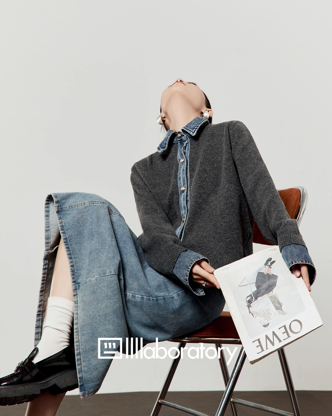 Denim Shirt Docking Knit Denim Shirt Docking Knit