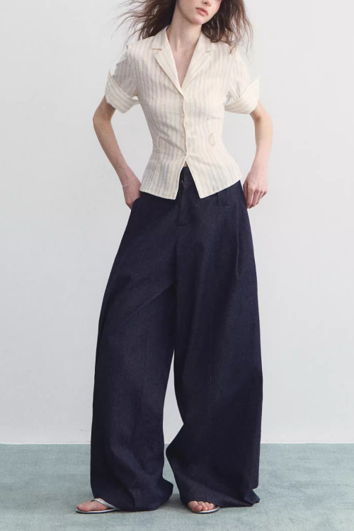 Denim-Style Wide Pants
