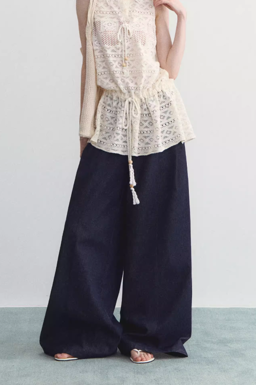 Denim-Style Wide Pants