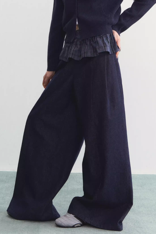 Denim-Style Wide Pants