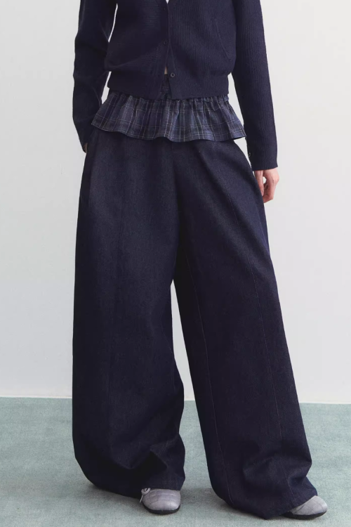 Denim-Style Wide Pants