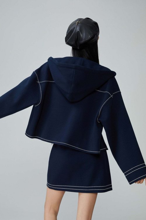 Denim-Style Zip Hoodie / Elastic Waist Mini Skirt