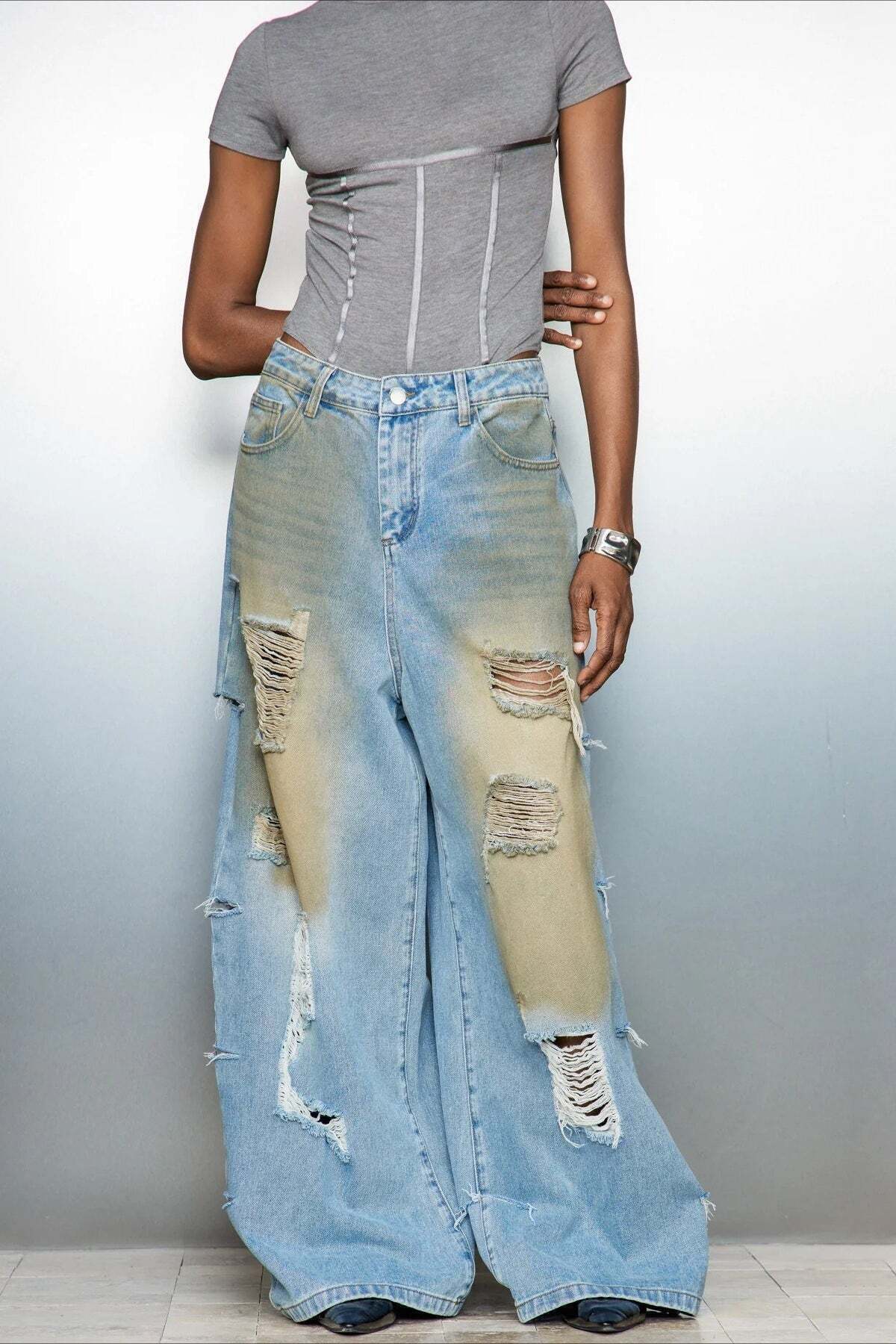 Distressed High Waist Denim Jeans