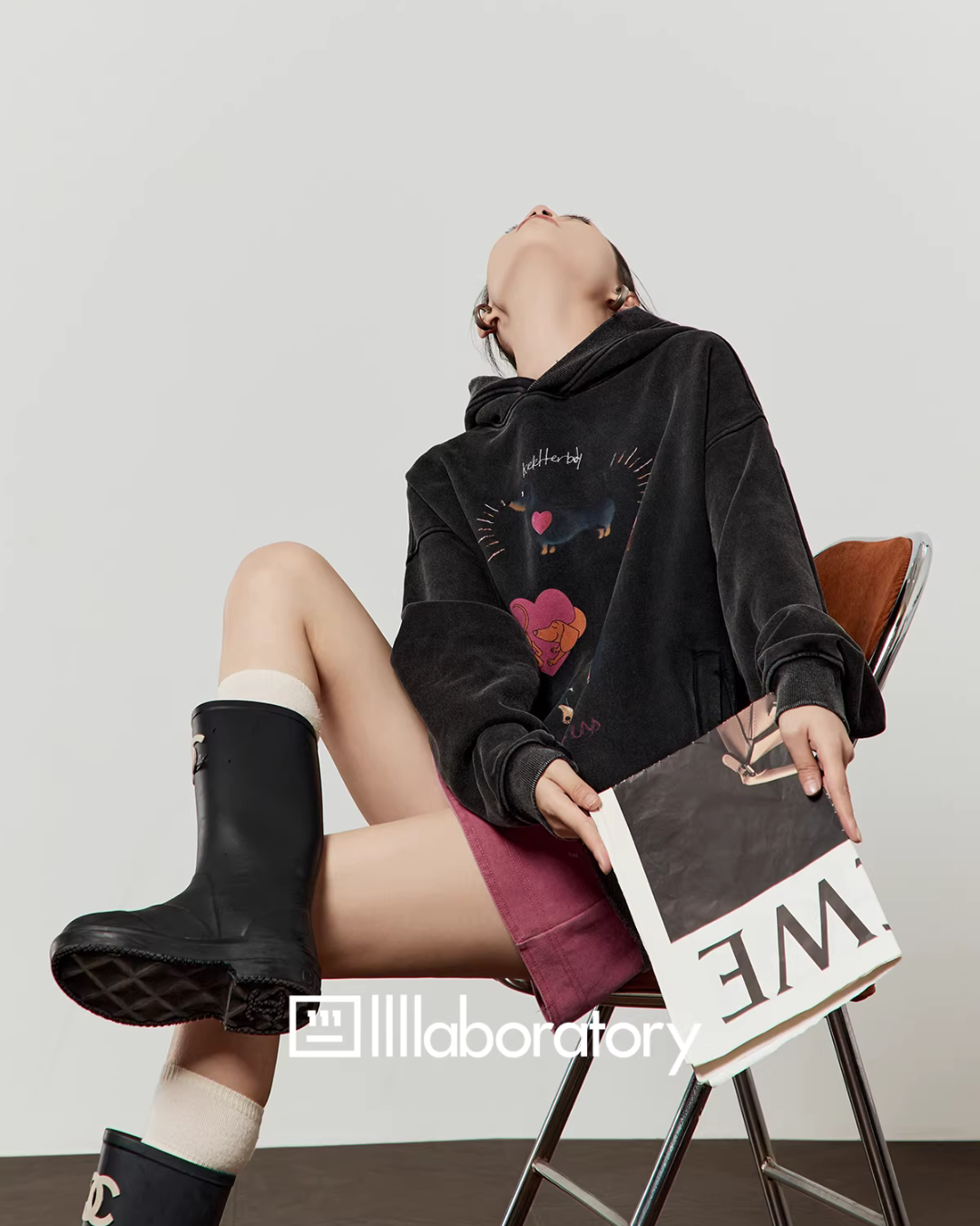 Dog Print Retro Hoodie / Pink Mini Skirt Dog Print Retro Hoodie / Pink Mini Skirt