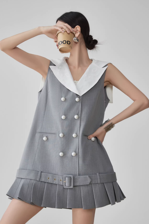 Double-Button Flare Mini Dress