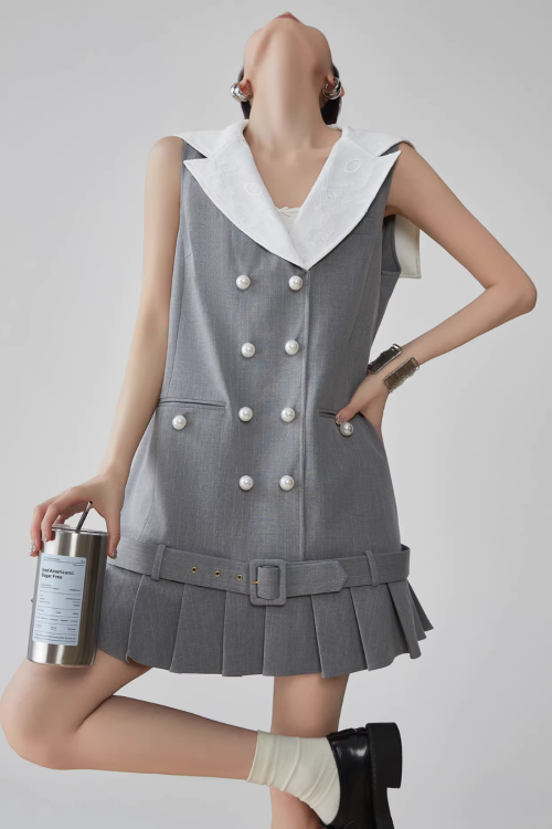 Double-Button Flare Mini Dress