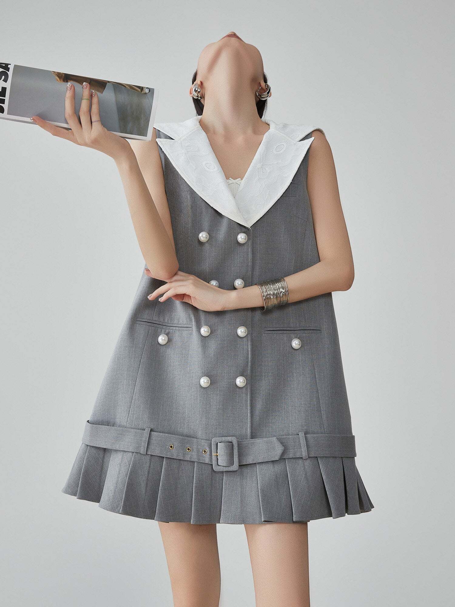 Double-Button Flare Mini Dress