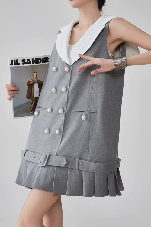 Double-Button Flare Mini Dress