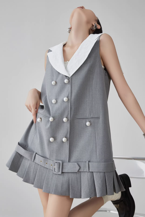 Double-Button Flare Mini Dress