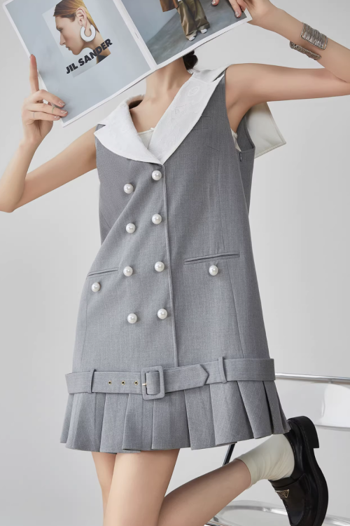 Double-Button Flare Mini Dress