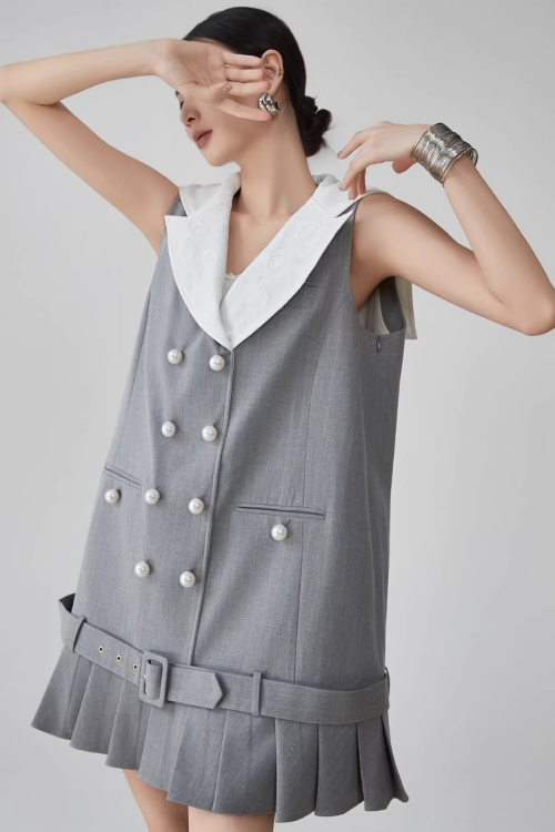 Double-Button Flare Mini Dress