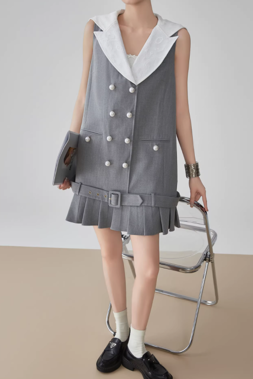 Double-Button Flare Mini Dress