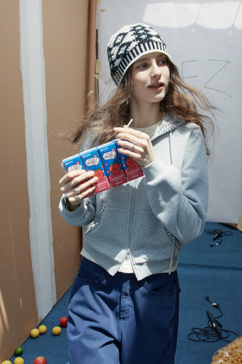 Double Zip Check Hoodie