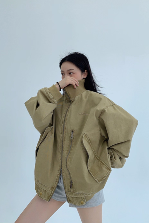 Double Zipper Stand Collar Jacket