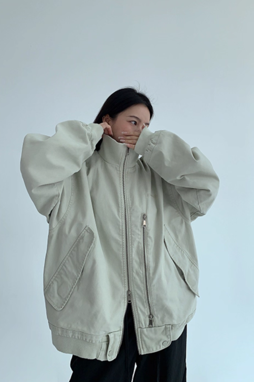 Double Zipper Stand Collar Jacket