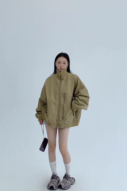 Double Zipper Stand Collar Jacket