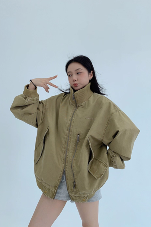 Double Zipper Stand Collar Jacket