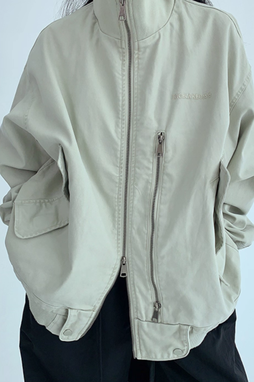 Double Zipper Stand Collar Jacket