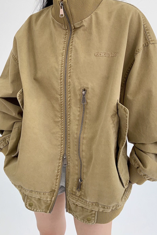 Double Zipper Stand Collar Jacket