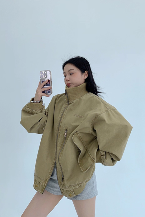 Double Zipper Stand Collar Jacket