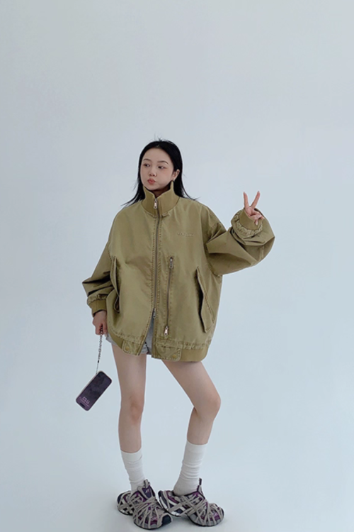 Double Zipper Stand Collar Jacket