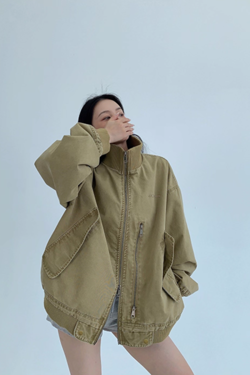 Double Zipper Stand Collar Jacket