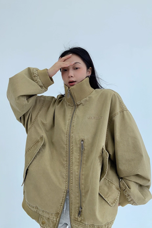 Double Zipper Stand Collar Jacket