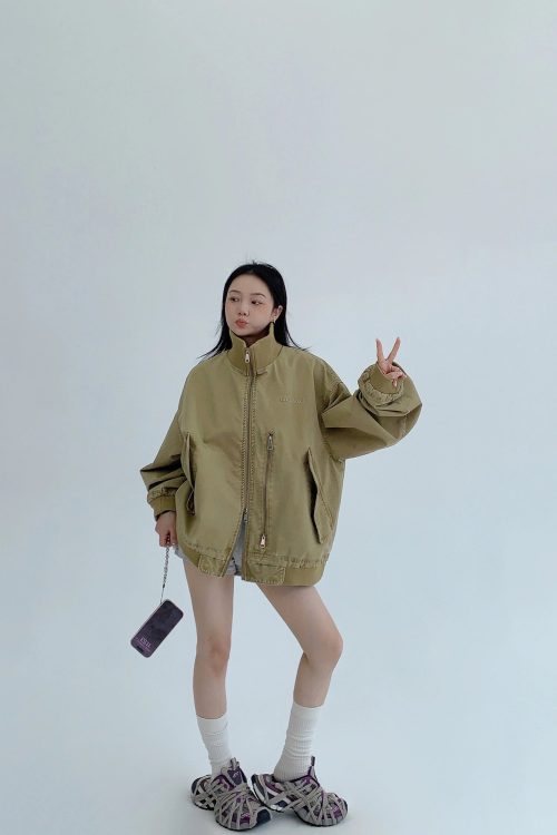 Double Zipper Stand Collar Jacket