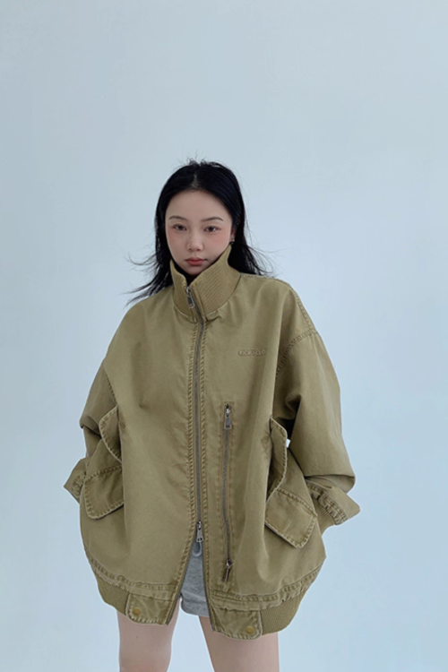 Double Zipper Stand Collar Jacket