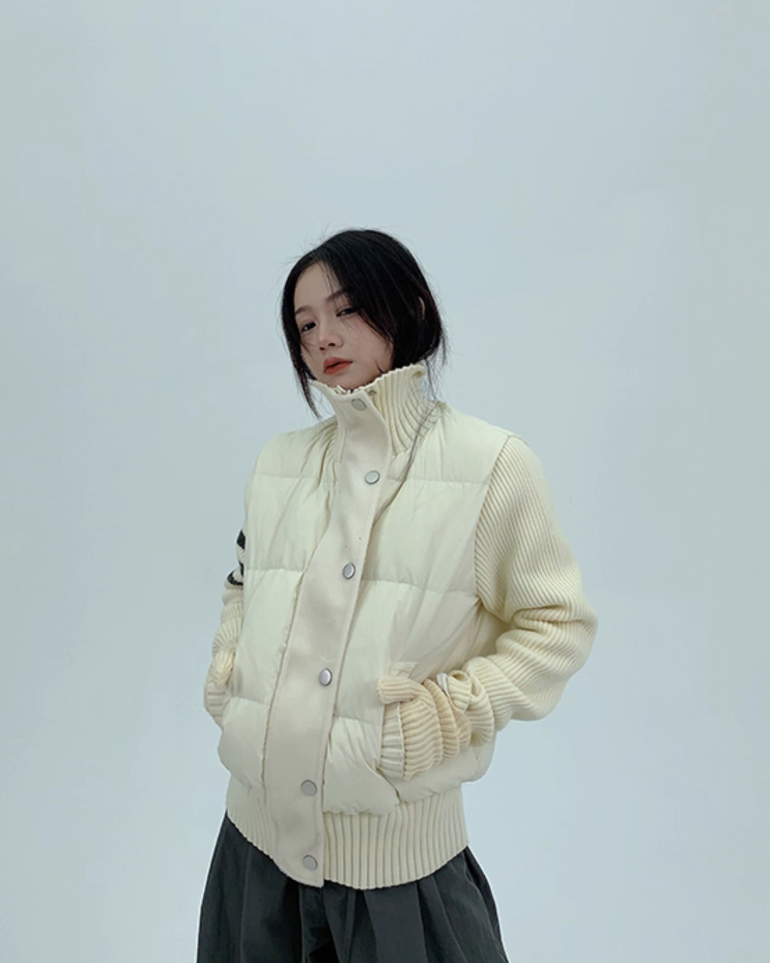 Down Vest Knit Sleeve Jacket Down Vest Knit Sleeve Jacket