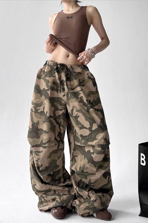 Drawstring Camo Baggy Pants
