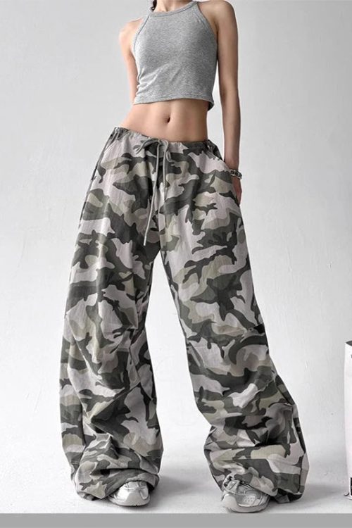 Drawstring Camo Baggy Pants