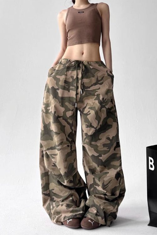 Drawstring Camo Baggy Pants