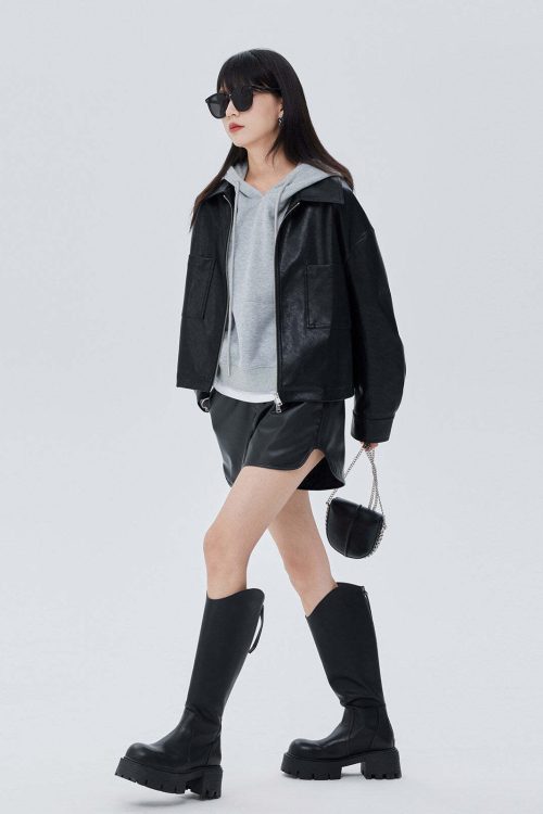 Drop Shoulder Leather Jacket