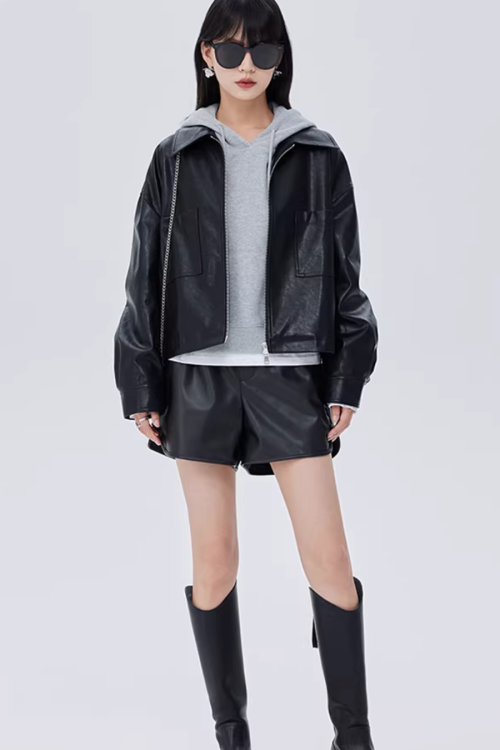 Drop Shoulder Leather Jacket