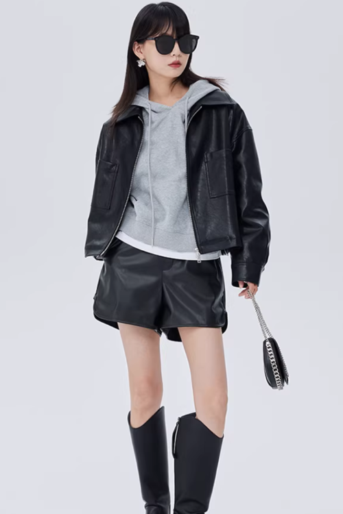 Drop Shoulder Leather Jacket