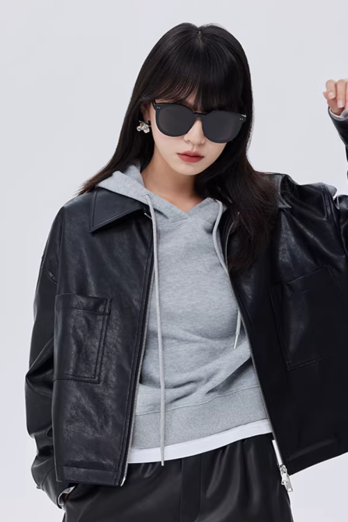 Drop Shoulder Leather Jacket