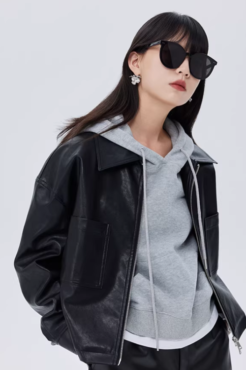 Drop Shoulder Leather Jacket