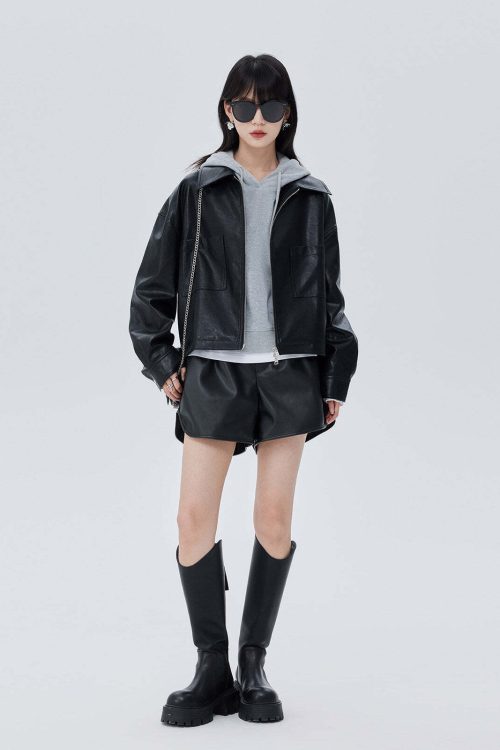 Drop Shoulder Leather Jacket