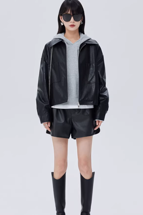 Drop Shoulder Leather Jacket