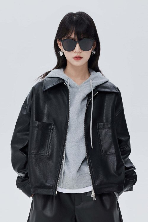 Drop Shoulder Leather Jacket