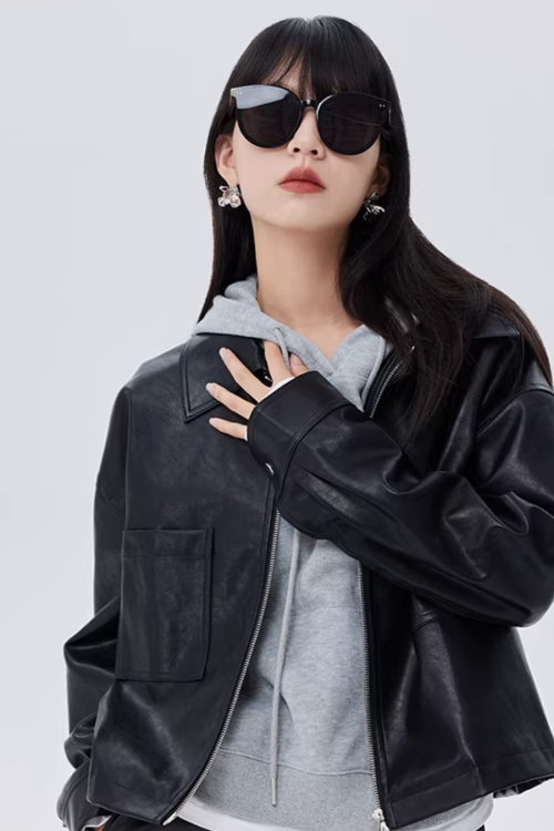 Drop Shoulder Leather Jacket