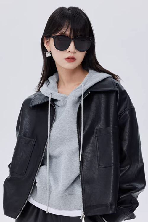 Drop Shoulder Leather Jacket