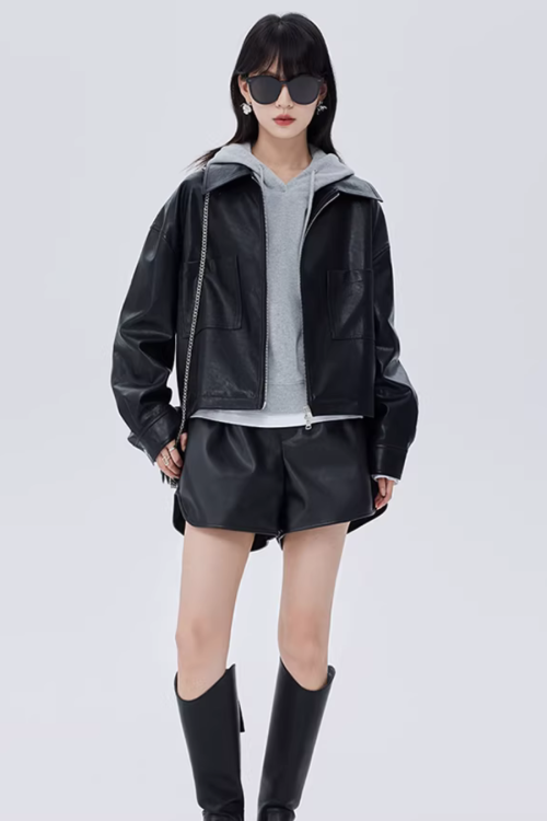 Drop Shoulder Leather Jacket