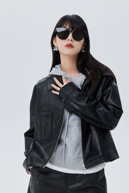 Drop Shoulder Leather Jacket