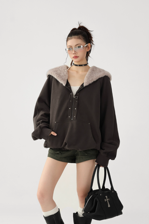 Duty Half Zip Collar Fleece Hoodie