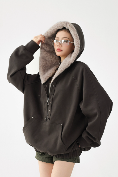 Duty Half Zip Collar Fleece Hoodie