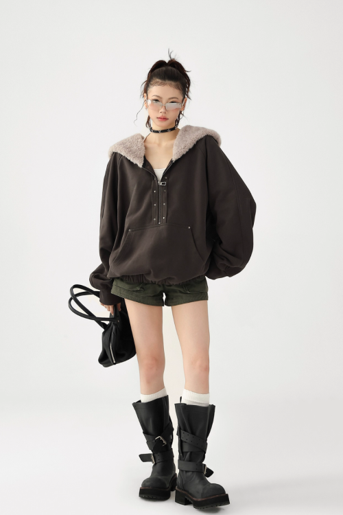 Duty Half Zip Collar Fleece Hoodie