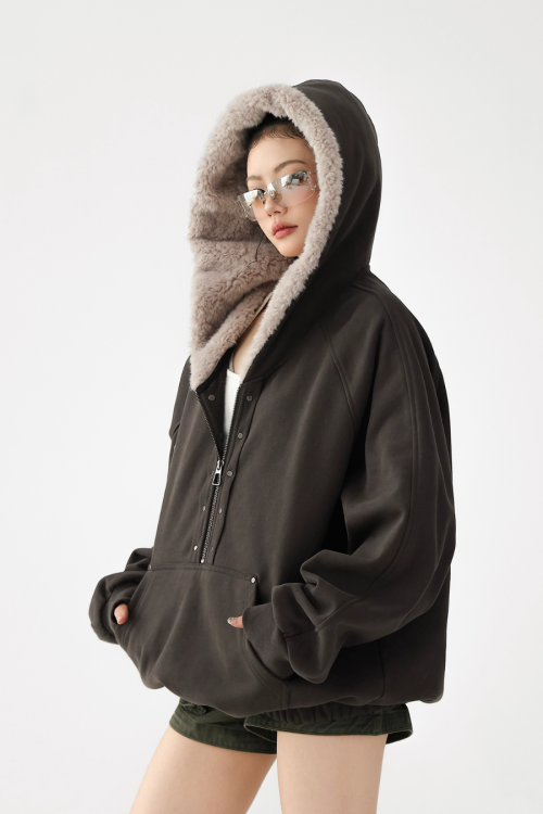 Duty Half Zip Collar Fleece Hoodie