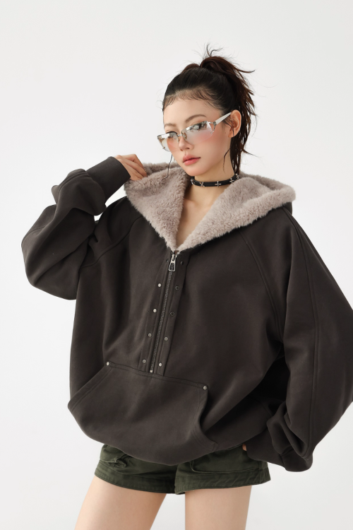 Duty Half Zip Collar Fleece Hoodie